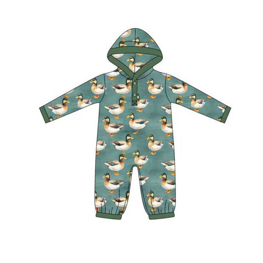 preorder LR2618 hunting mallard duck green hoodie long sleeve boys romper