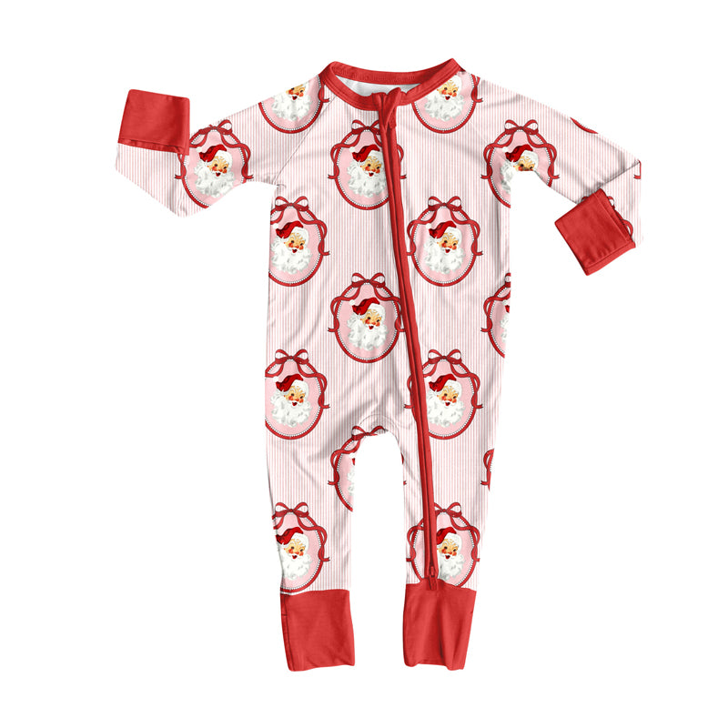 preorder LR2626 Christmas Santa bow red zipper long sleeve girls romper