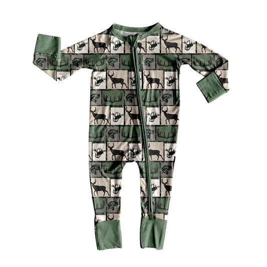 preorder LR2645 hunting mallard deer green zipper long sleeve boys romper