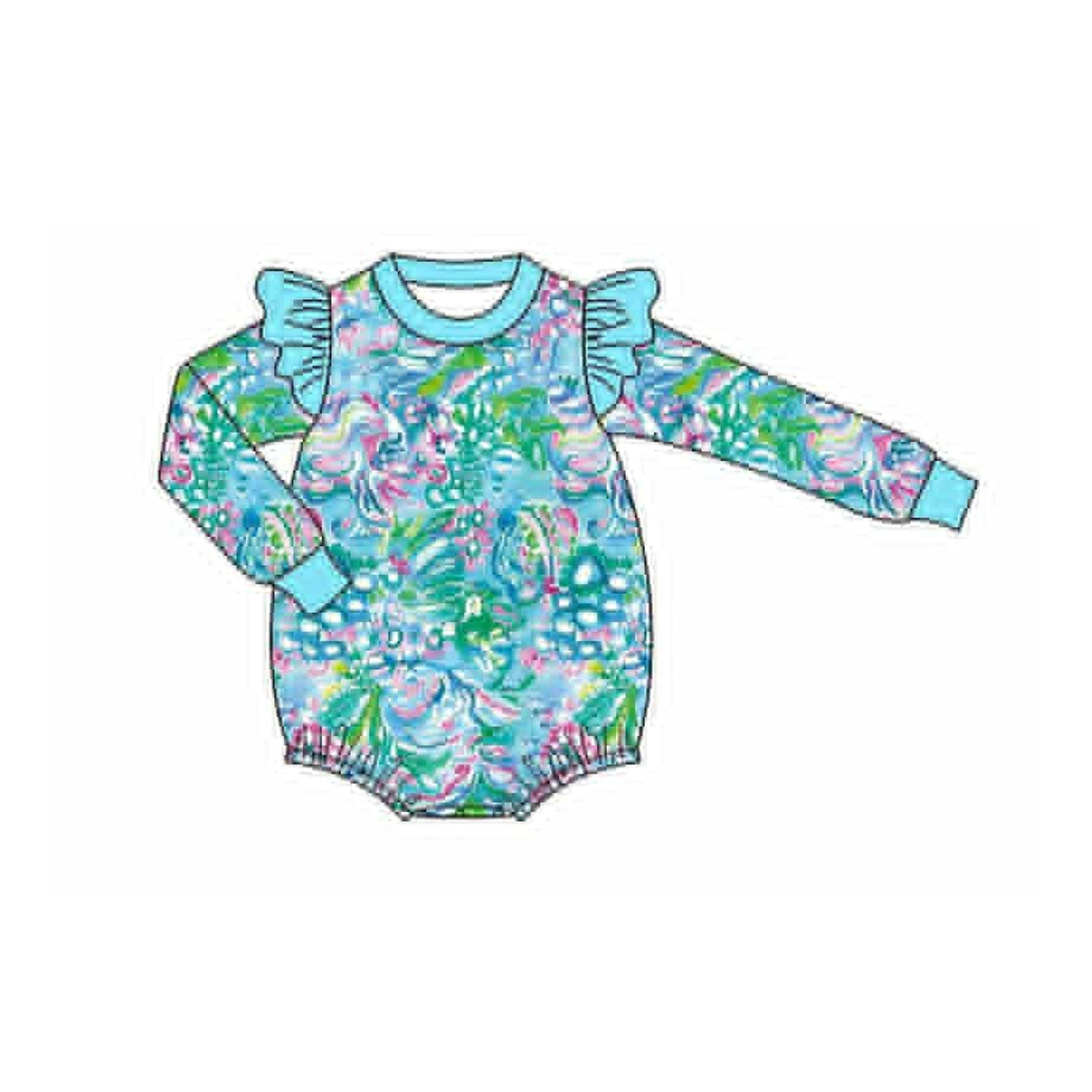 preorder LR2647 colorful  tropical print blue long sleeve girls romper