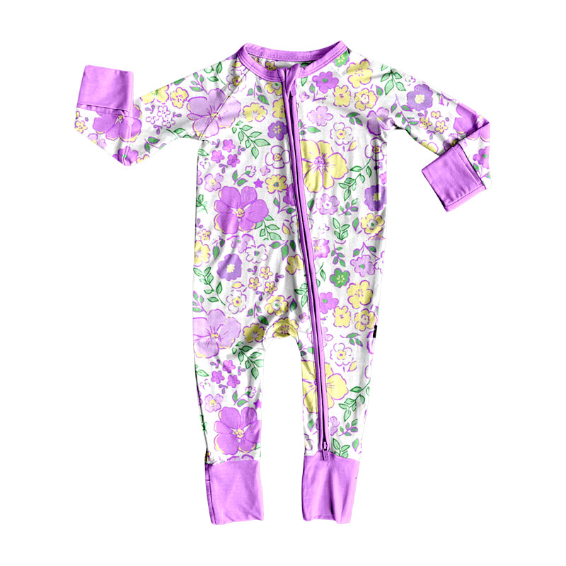 preorder LR2668 colorful flowers yellow purple zipper long sleeve girls romper