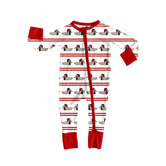preorder LR2672 Christmas mallard duck red zipper long sleeve boys romper