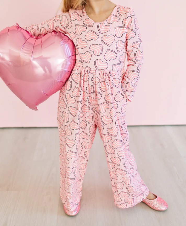 preorder LR2680 Valentine's Day heart pink long sleeve girls jumpsuits