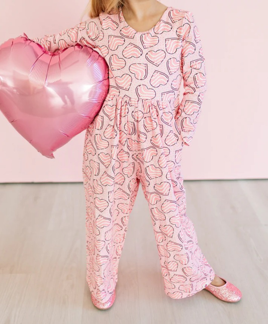 preorder LR2680 Valentine's Day heart pink long sleeve girls jumpsuits