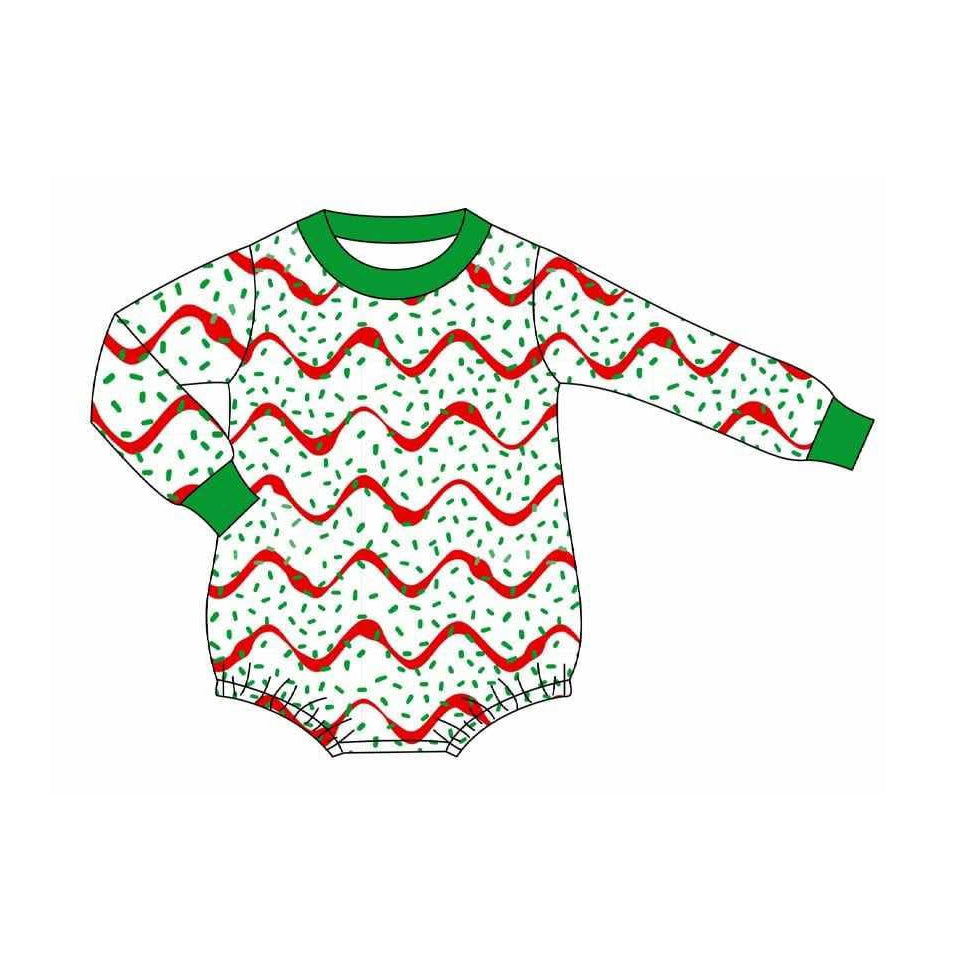 preorder LR2683 Christmas green sprinkles red long sleeve boys romper