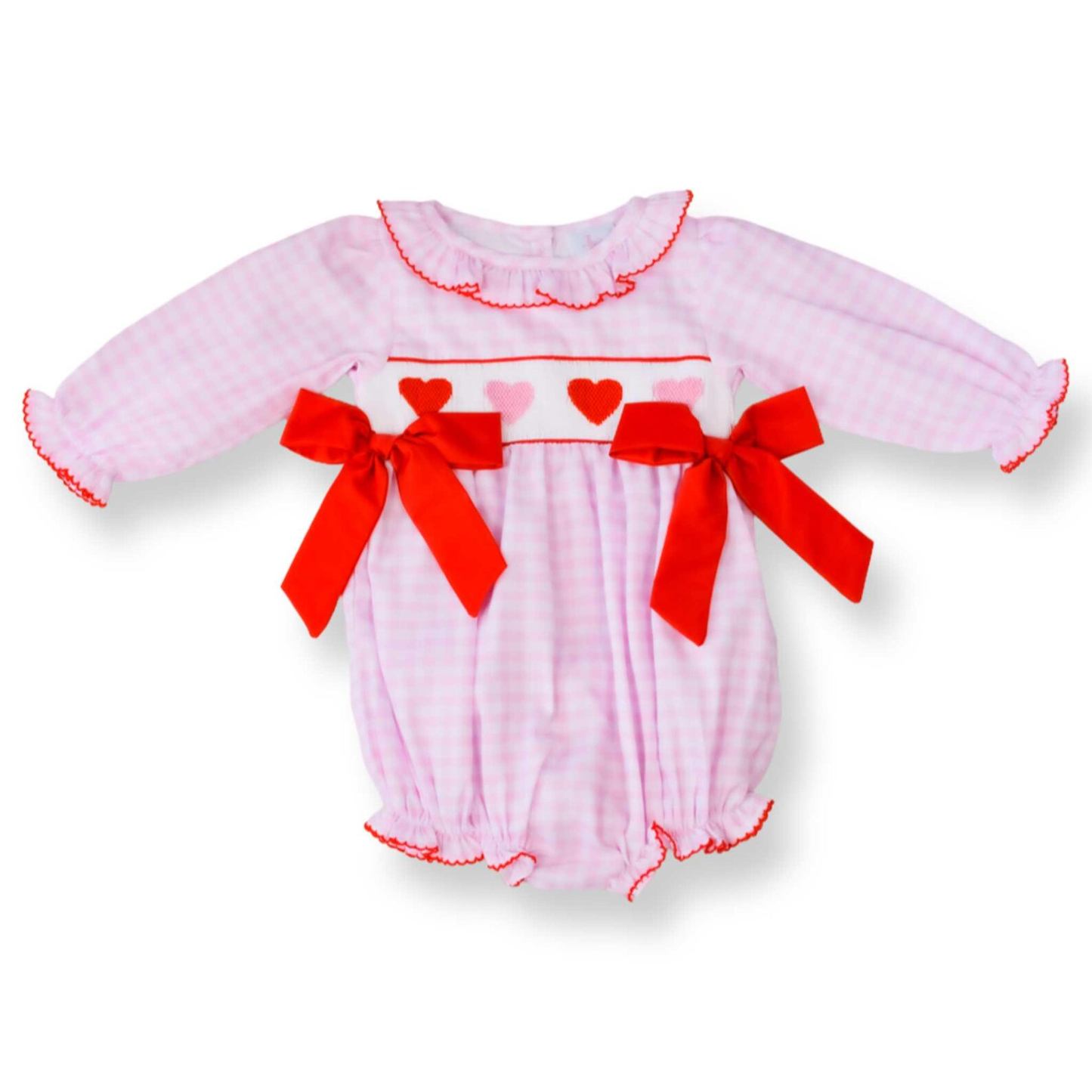preorder LR2688 Valentine's Day pink heart bows long sleeve girls romper