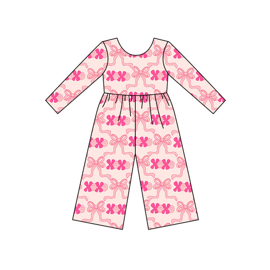 preorder LR2700 Valentine's Day XOXO bows pink long sleeve girls jumpsuits