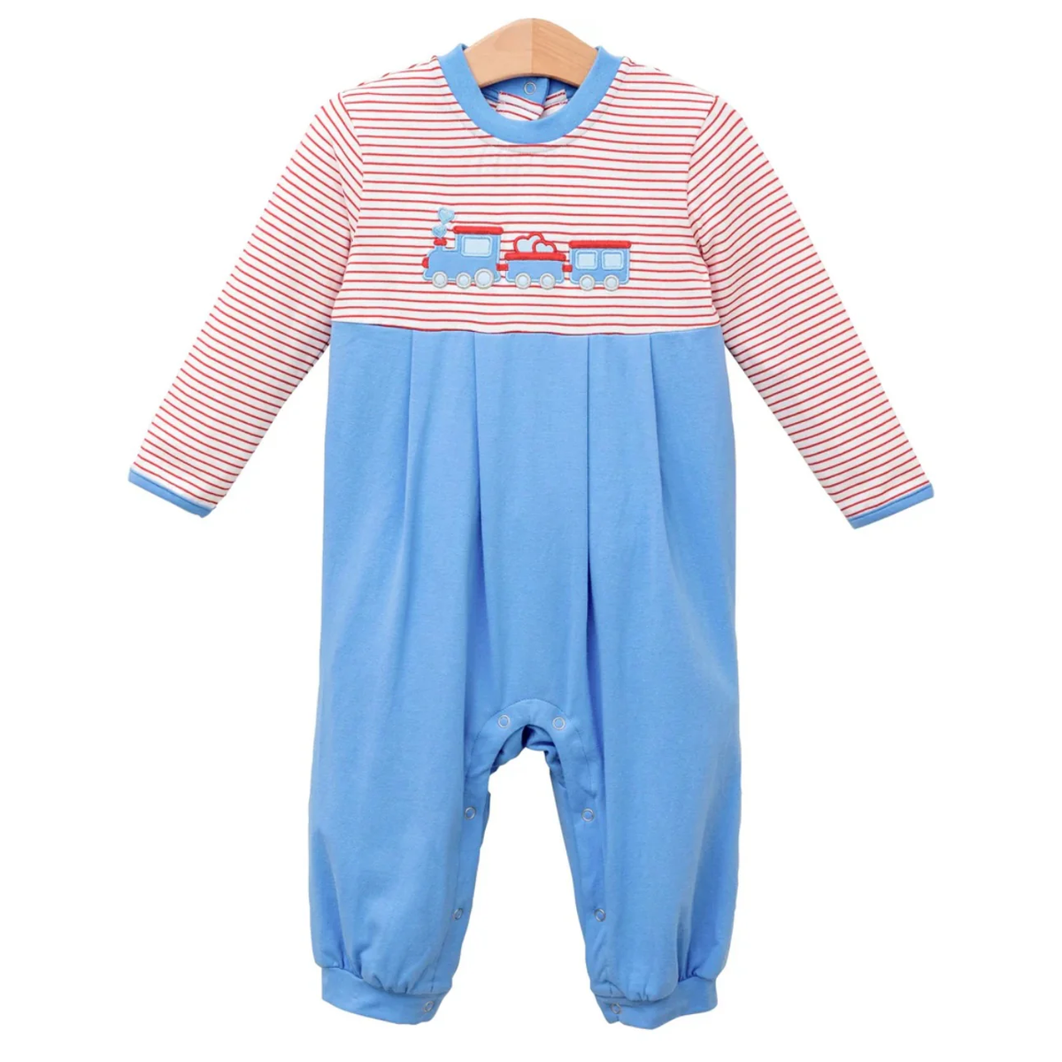 preorder LR2707 Valentine's Day heart train red striped blue long sleeve boys romper