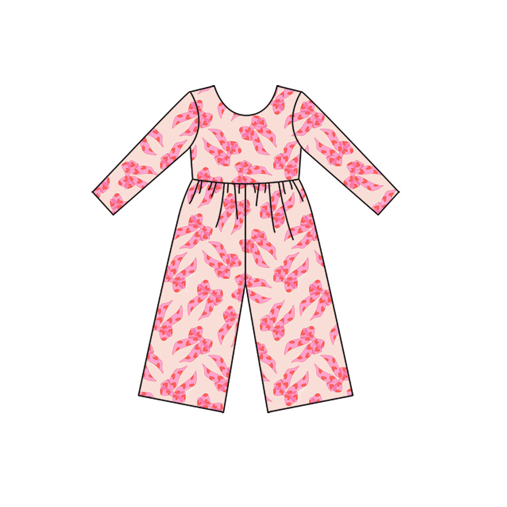 preorder LR2709 Valentine's Day heart bows pink long sleeve girls jumpsuits