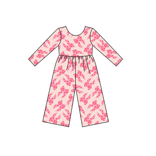 preorder LR2709 Valentine's Day heart bows pink long sleeve girls jumpsuits