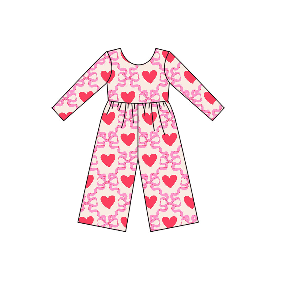 preorder LR2710 Valentine's Day heart bows pink long sleeve girls jumpsuits
