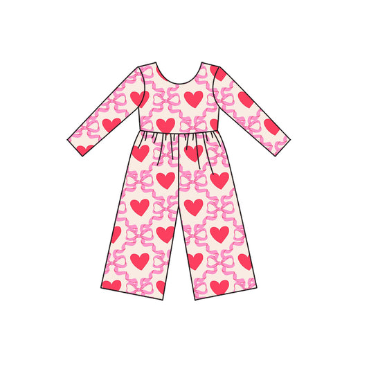 preorder LR2710 Valentine's Day heart bows pink long sleeve girls jumpsuits