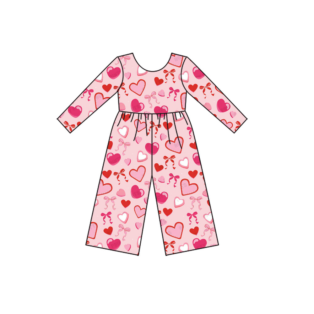 preorder LR2712 Valentine's Day heart bows pink long sleeve girls jumpsuits