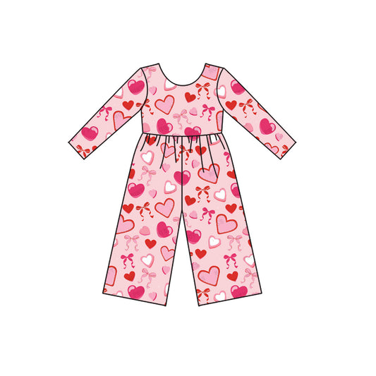 preorder LR2712 Valentine's Day heart bows pink long sleeve girls jumpsuits