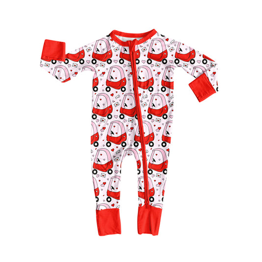 preorder LR2716 Valentine's Day heart car red zipper long sleeve girls romper