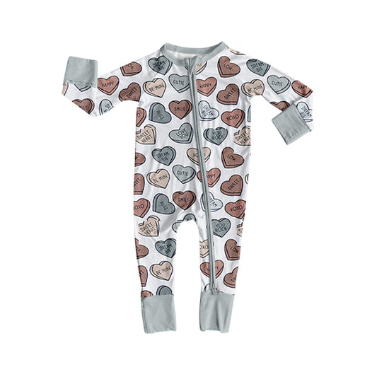preorder LR2722 Valentine's Day heart LOVE YOU zipper long sleeve boys romper