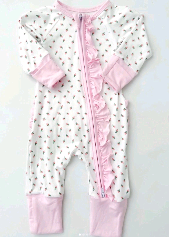 preorder LR2724 cute strawberry pink zipper long sleeve girls romper