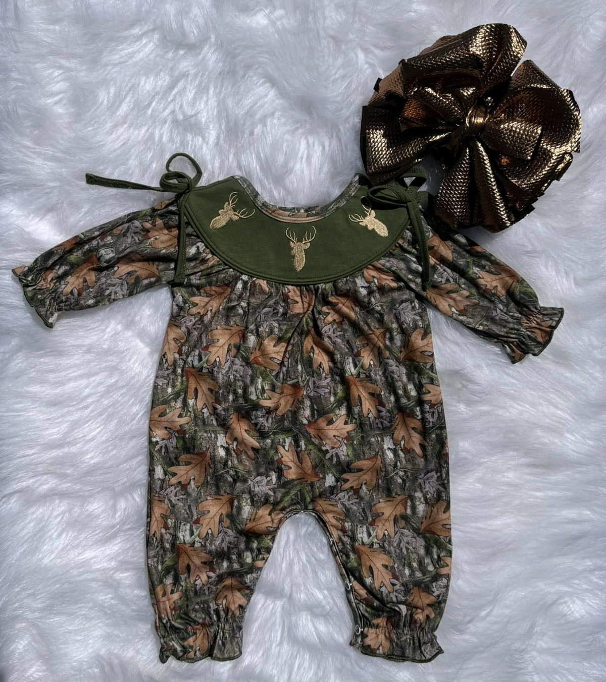 preorder LR2730 hunting deer branch long sleeve girls romper