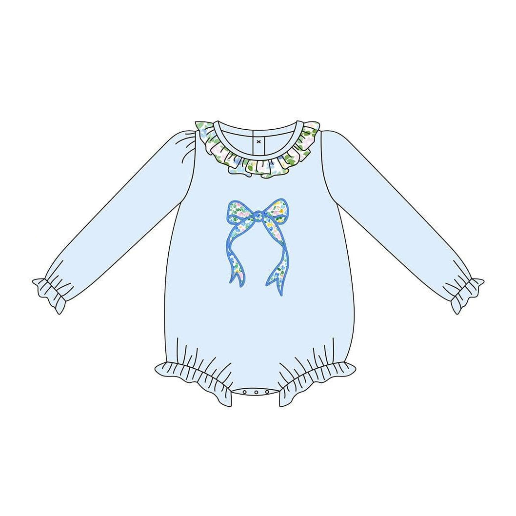 preorder LR2742 flowers floral bows blue long sleeev girls romper