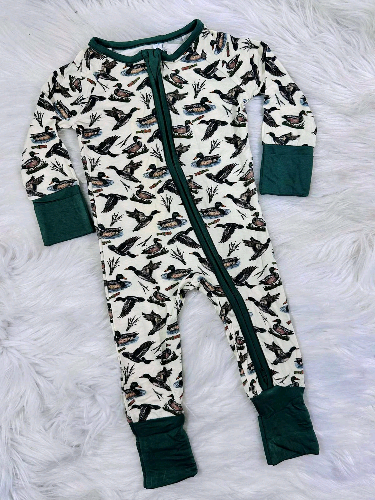 preorder LR2744 hunting mallard duck green zipper long sleeve boys romper