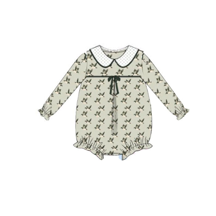 preorder LR2746 hunting mallard duck dark green long sleeve girls romper