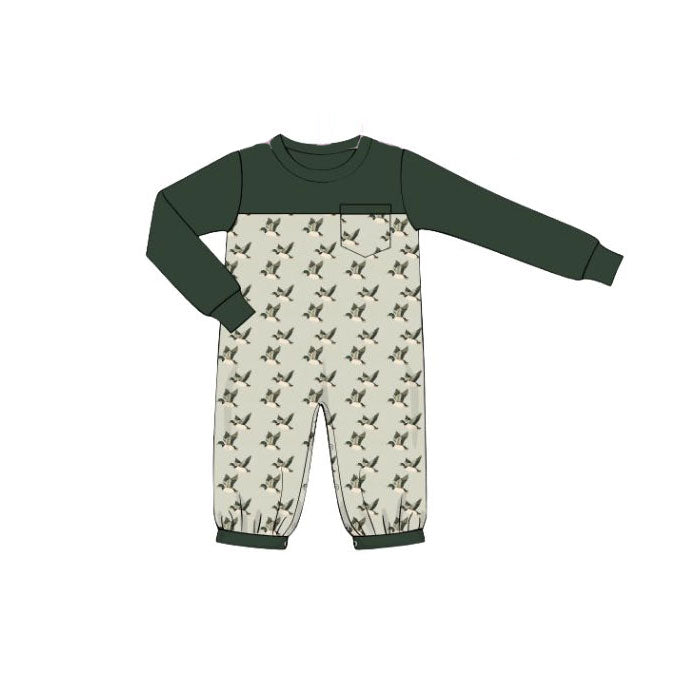 preorder LR2747 hunting mallard duck dark green long sleeve boys romper