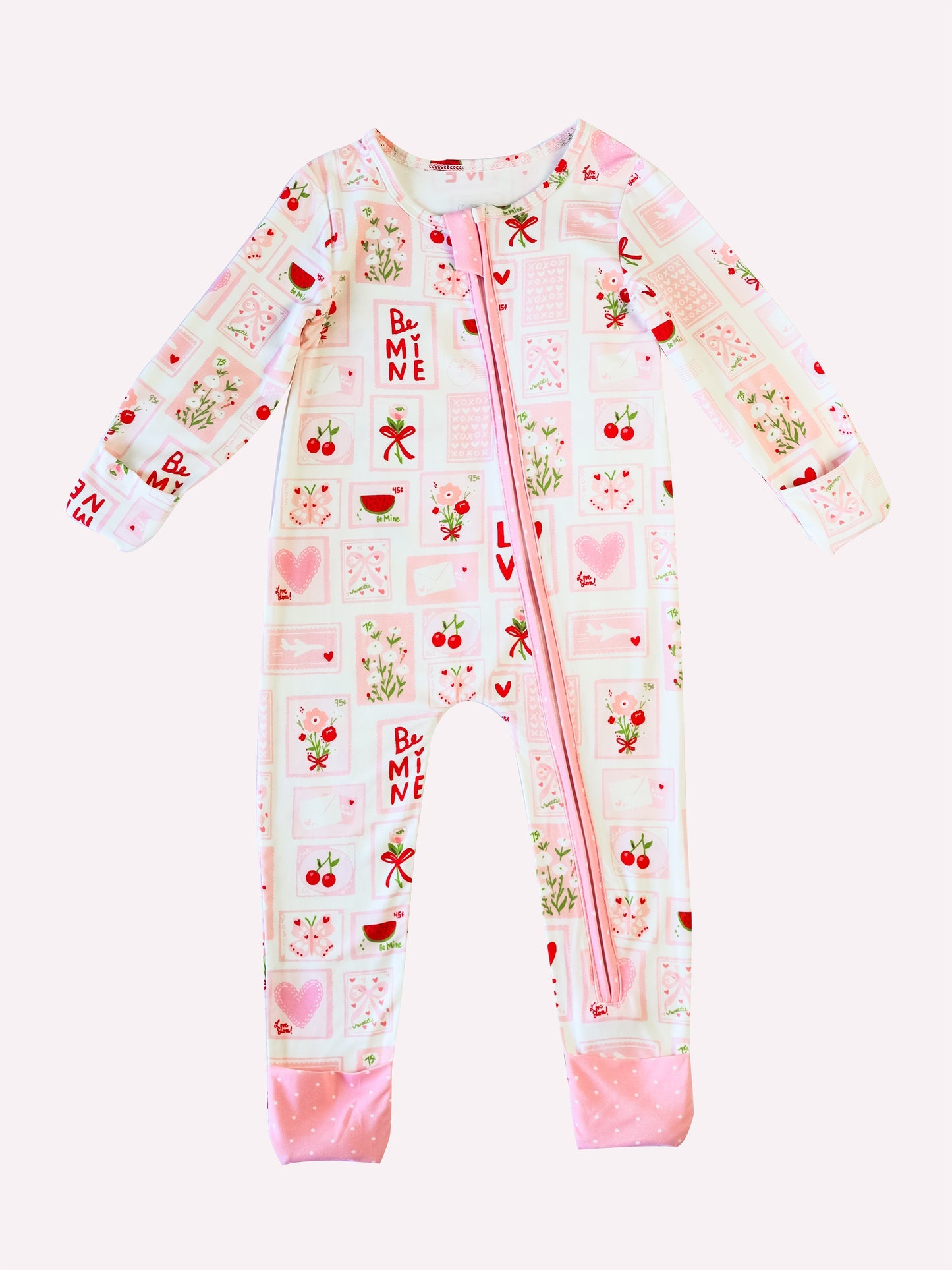 preorder LR2750 Valentine's Day be mine bows heart flowers pink long sleeve zipper girls romper