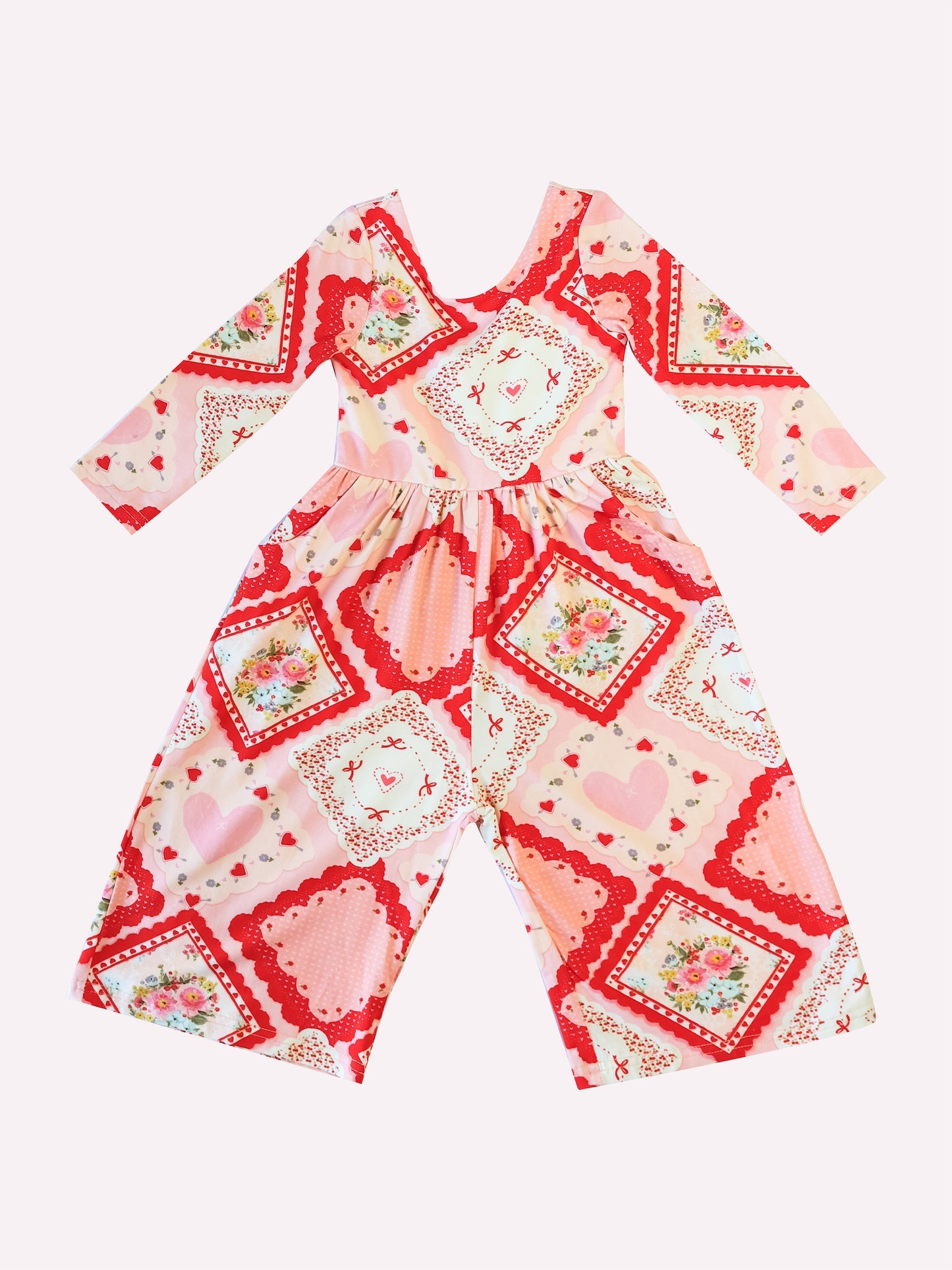 preorder LR2751 Valentine's Day flowers heart long sleeve girls jumpsuits