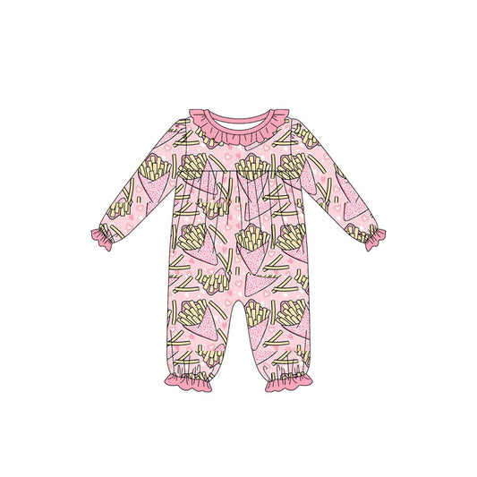 preorder LR2760 Valentine'Day pink heart chips long sleeve girls romper