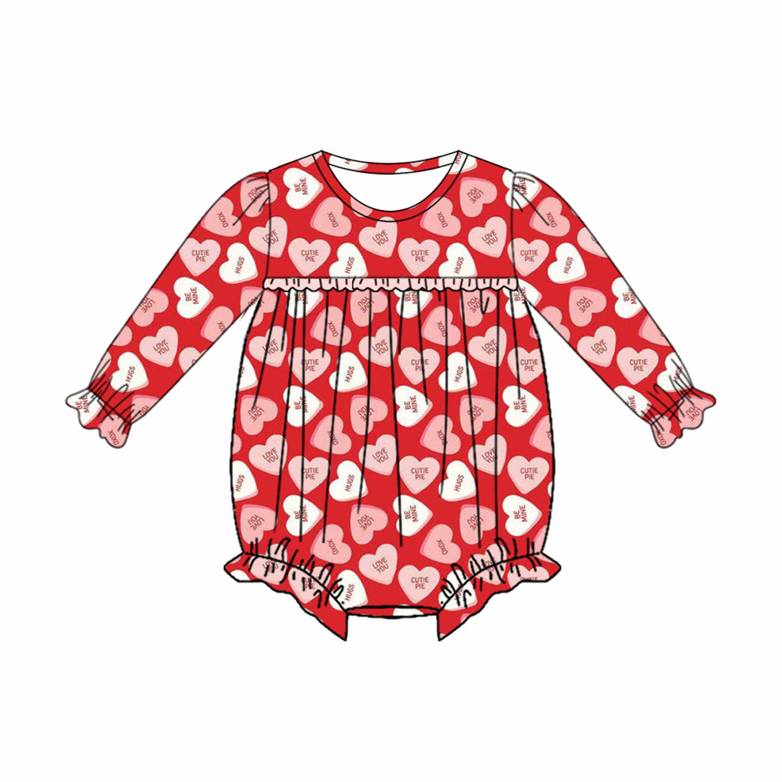 preorder LR2763 Valentine's Day love you heart red long sleeve girls romper