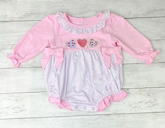 preorder LR2766 Valentine's Day heart pink bows long sleeve girls romper