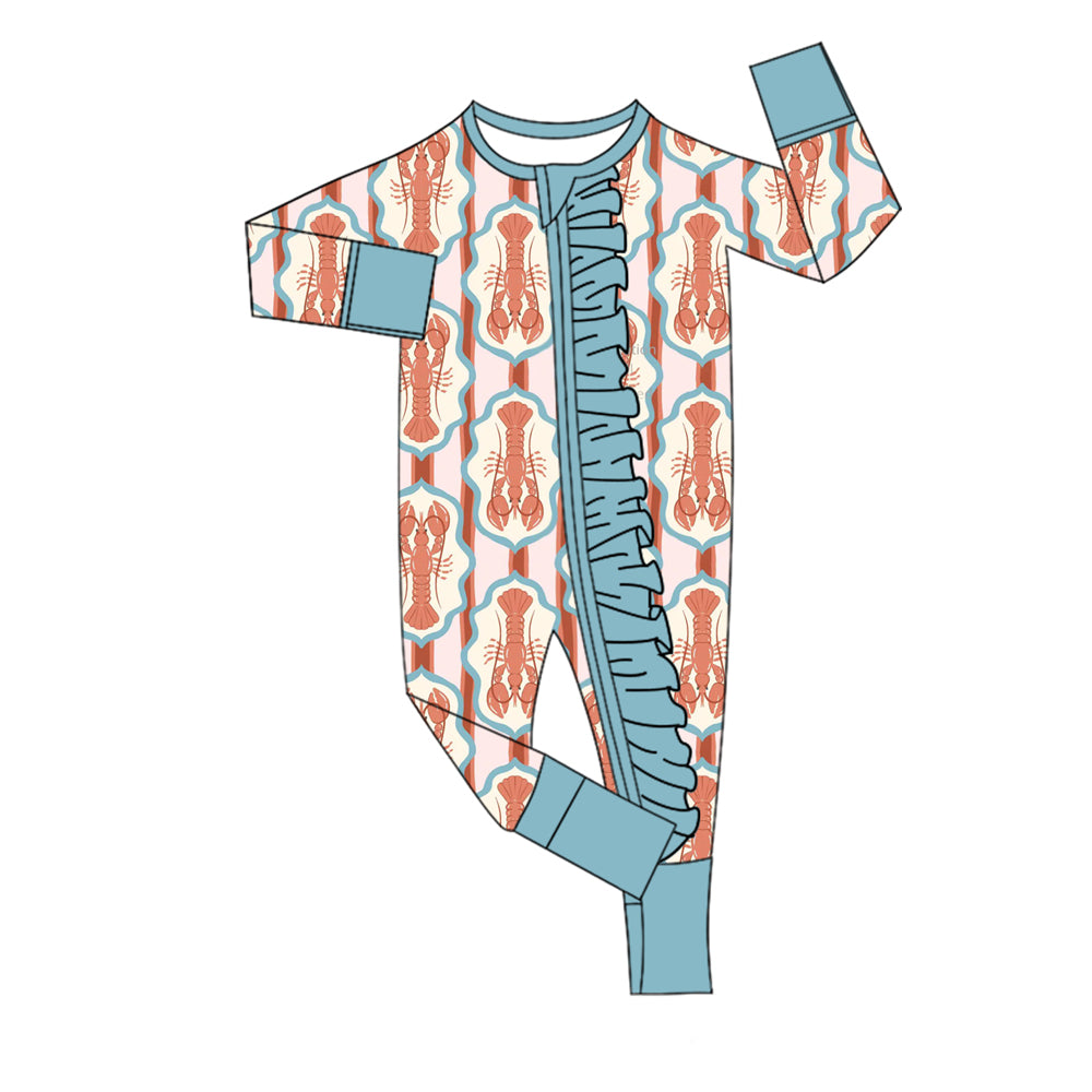 preorder LR2788 red crayfish pink blue zipper long sleeve girls romper
