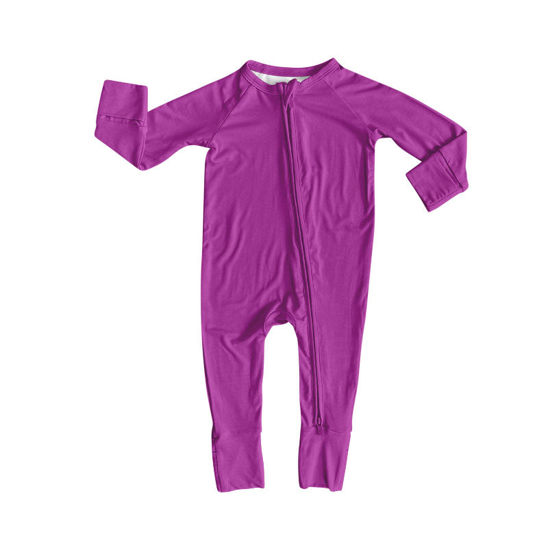 preorder LR2801 solid color purple zipper long sleeve girls romper