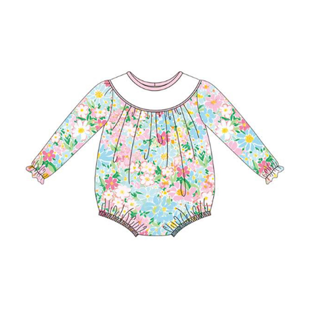 preorder LR2822 colorful flowers long sleeve girls romper