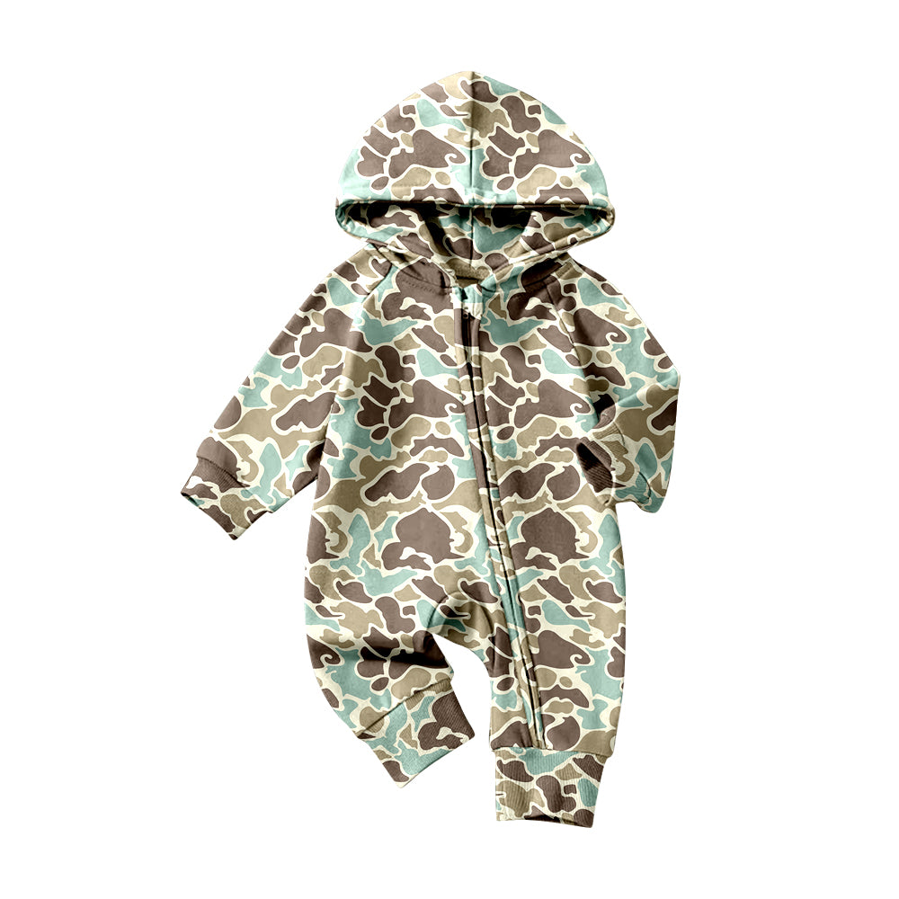 preorder LR2823 hunting camo hoodei zipper long sleeve boys romper