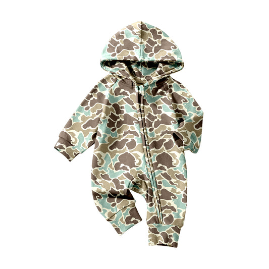 preorder LR2823 hunting camo hoodei zipper long sleeve boys romper