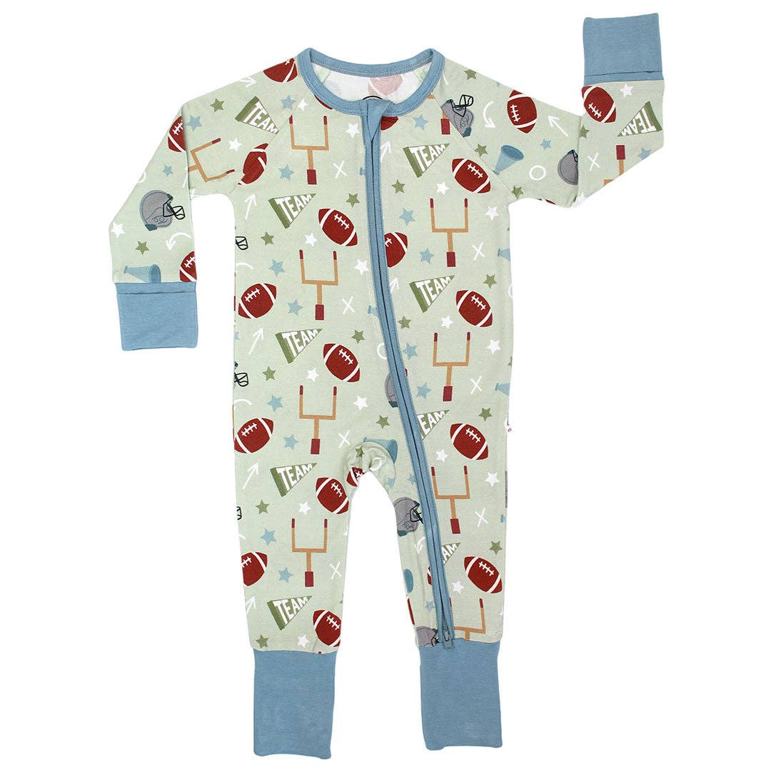 preorder LR2834 football cheer blue zipper long sleeve boys romper