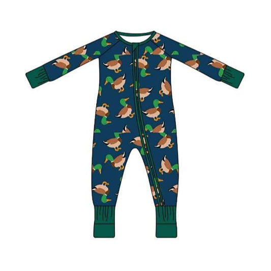 preorder LR2846 hunting mallard duck green zipper long sleeve boys romper