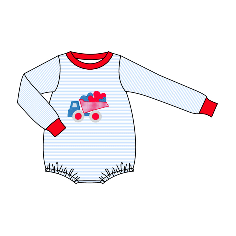 preorder LR2847 Valentine's Day heart truck long sleeve boys romper