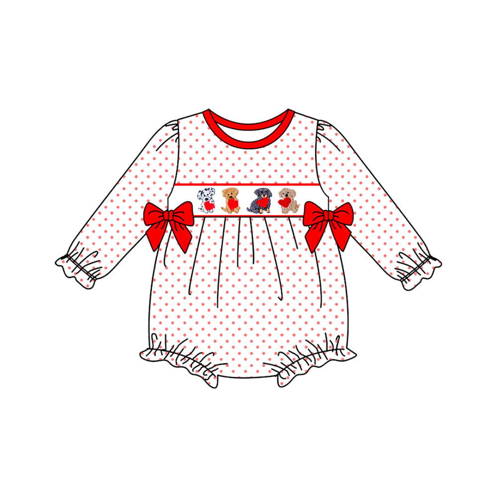 preorder LR2854 Valentine's Day heart dog red dot long sleeve girls romper