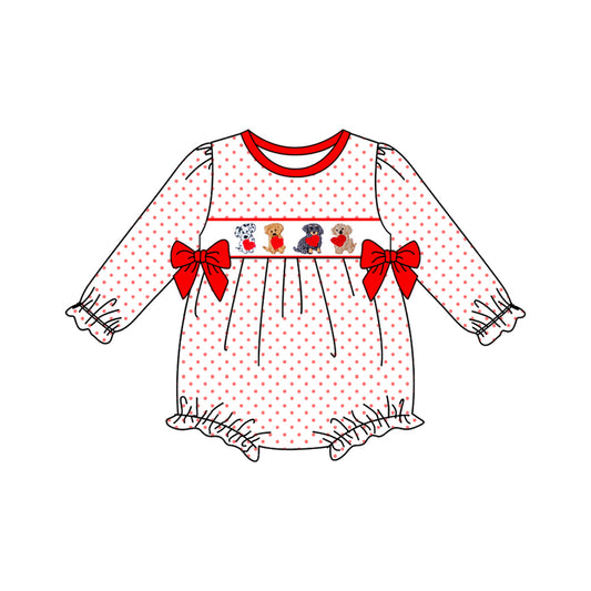 preorder LR2854 Valentine's Day heart dog red dot long sleeve girls romper