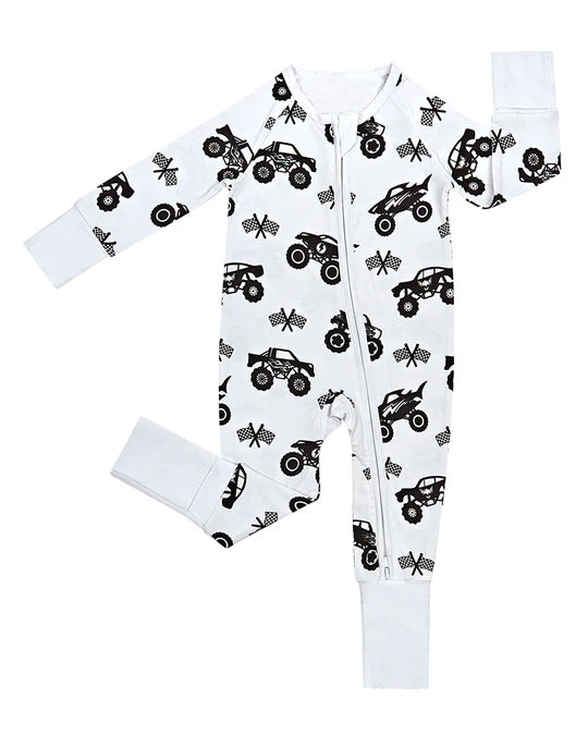 preorder LR2856 Off-car Flag Zipper Long Sleeve Boys Romper