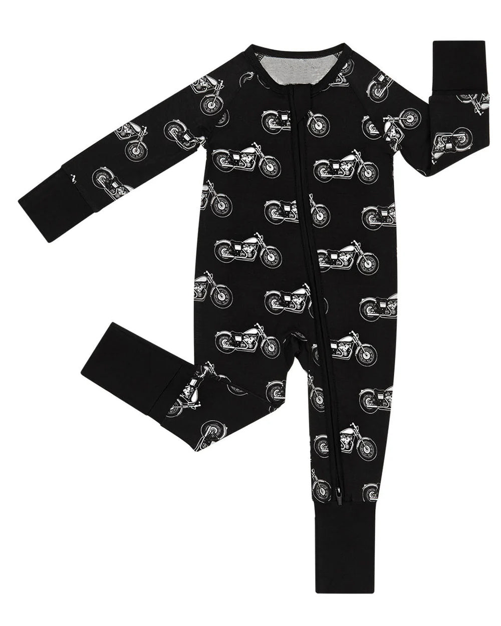 preorder LR2857 Motorbike Black Zipper Long Sleeve Boys Romper