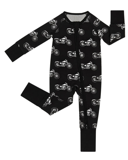 preorder LR2857 Motorbike Black Zipper Long Sleeve Boys Romper