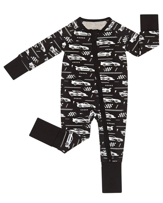 preorder LR2858 Car Black Zipper Long Sleeve Boys Romper