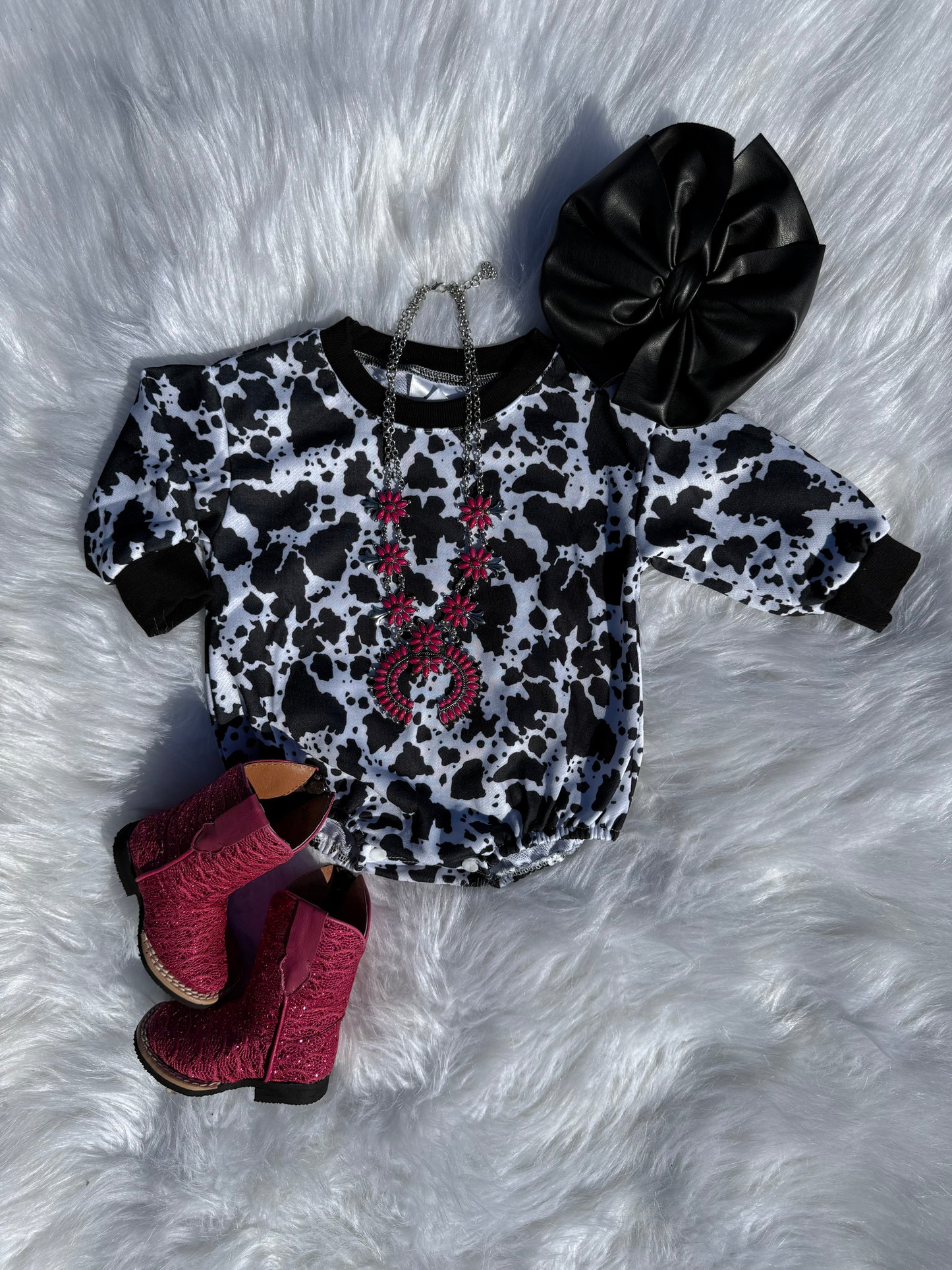 preorder LR2875 Western Cow Print Long Sleeve Girls Romper