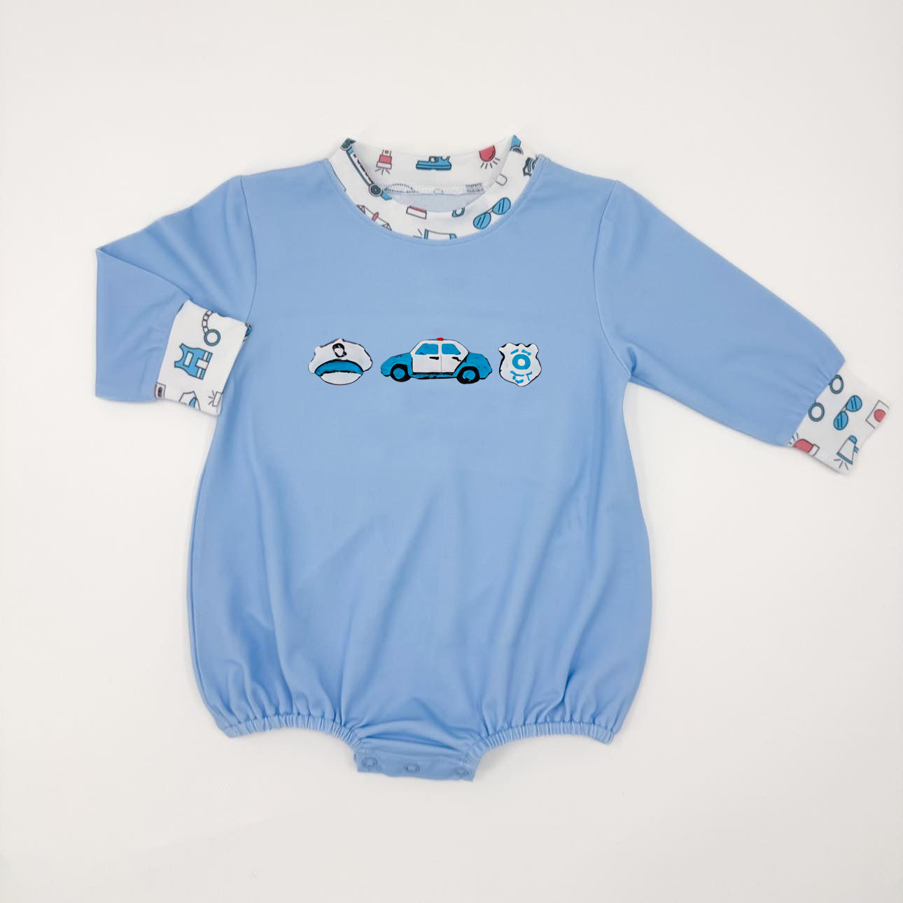 preorder LR2879 Policeman Car Blue Long Sleeve Boys Romper