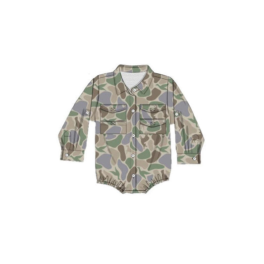 preorder LR2887 Hunting Camo Long Sleeve Boys Romper