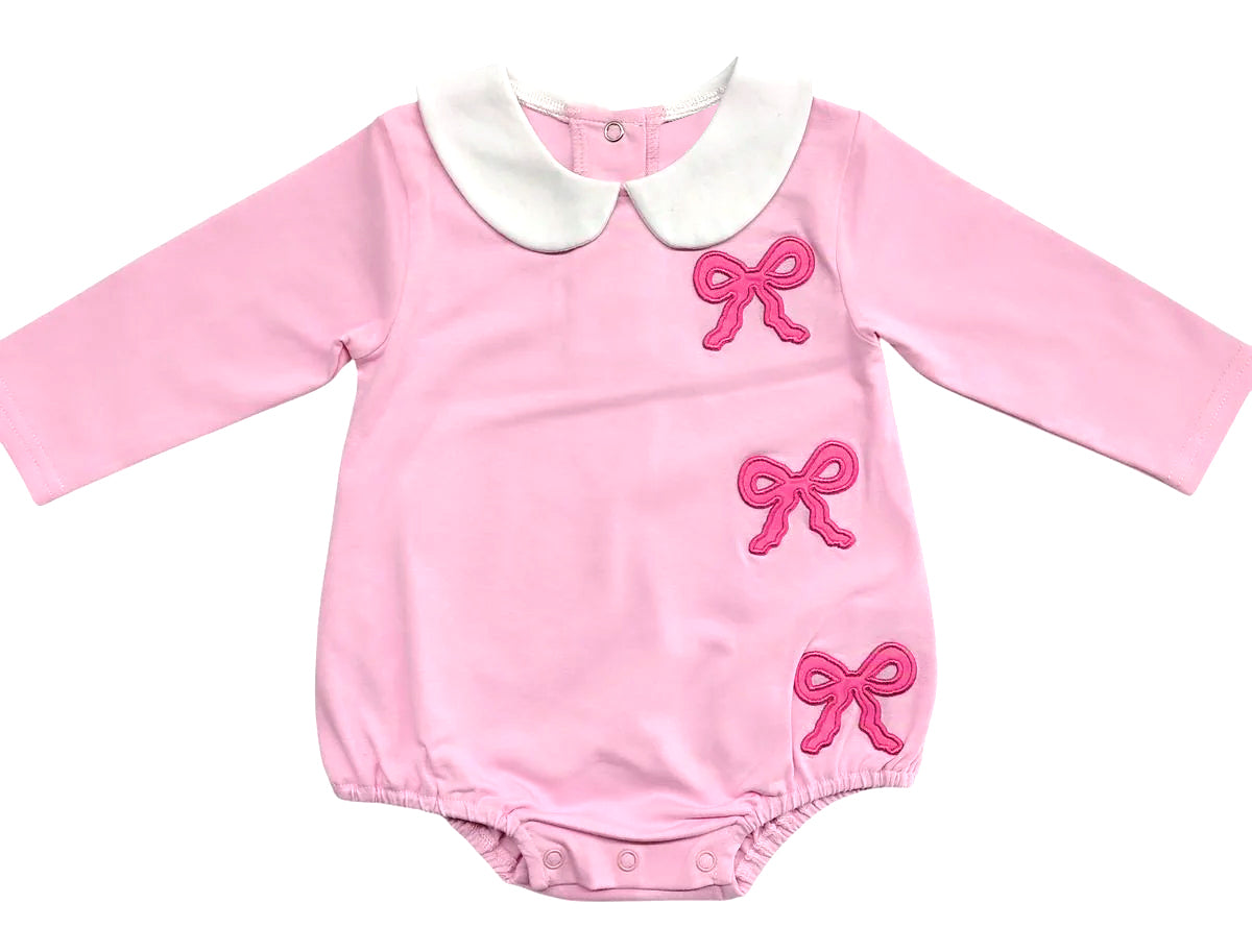 preorder LR2893 Hot Pink Bows Pink Long Sleeve Girls Romper
