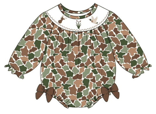 preorder LR2897 Hunting Mallard Duck Deer Camo Long Sleeve Girls Romper